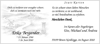 Todesanzeige von Erika Bergander von WESTFÄLISCHER ANZEIGER