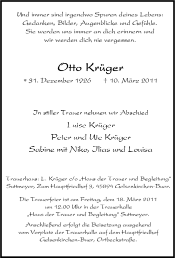 Todesanzeige von otto Krüger von WESTFÄLISCHER ANZEIGER