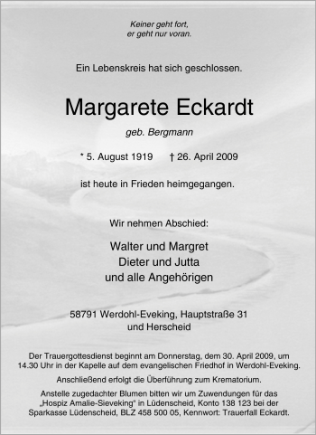 Todesanzeige von Hans Walter Bäcker von WESTFÄLISCHER ANZEIGER