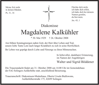 Todesanzeige von Magdalene Kahlkühler von WESTFÄLISCHER ANZEIGER