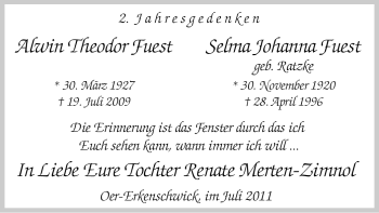 Todesanzeige von Selma Johanna Fuest von WESTFÄLISCHER ANZEIGER