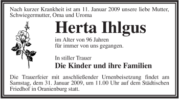 Todesanzeige von Herta Ihlgus von WESTFÄLISCHER ANZEIGER