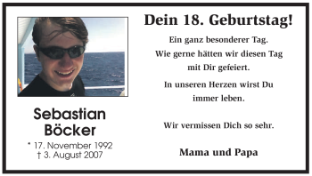 Todesanzeige von Sebastian Böcker von WESTFÄLISCHER ANZEIGER