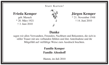 Todesanzeige von Frieda Kemper von WESTFÄLISCHER ANZEIGER