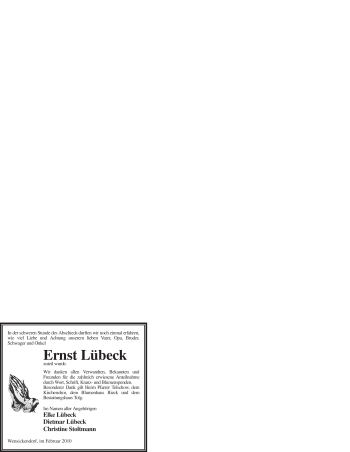 Todesanzeige von Ernst Lübeck von WESTFÄLISCHER ANZEIGER