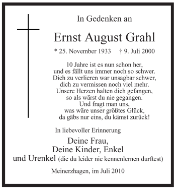 Todesanzeige von Ernst August Grahl von WESTFÄLISCHER ANZEIGER