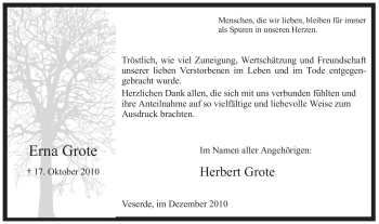 Todesanzeige von Erna Grote von WESTFÄLISCHER ANZEIGER