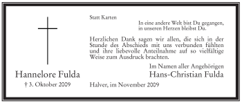 Todesanzeige von Hannelore Fulda von WESTFÄLISCHER ANZEIGER