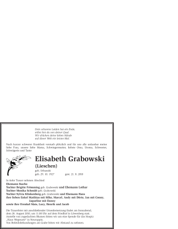 Todesanzeige von Elisabeth Grabowski von WESTFÄLISCHER ANZEIGER