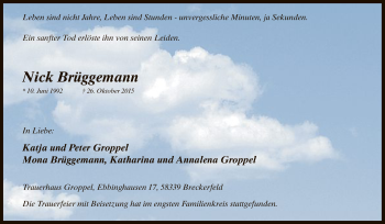 Todesanzeige von Nick Brüggemann von MZV