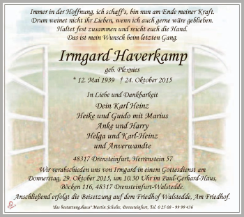 Todesanzeige von Irmgard Haverkamp von MZV
