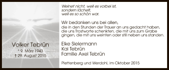 Todesanzeige von Volker Tebrün von MZV