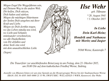 Todesanzeige von Ilse Wehr von MZV