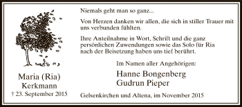 Todesanzeige von Maria Kerkmann von MZV