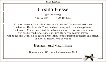 Todesanzeige von Ursula Hesse von MZV