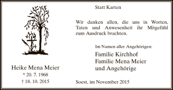Todesanzeige von Heike Mena Meier von MZV