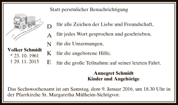 Todesanzeige von Volker Schmidt von MZV