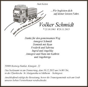 Todesanzeige von Volker Schmidt von MZV