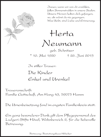 Todesanzeige von Herta Neumann von MZV