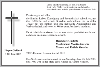 Todesanzeige von Jürgen Guidotti von MZV