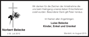 Todesanzeige von Norbert Belecke von MZV
