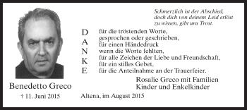 Todesanzeige von Benedetto Greco von MZV