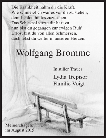 Todesanzeige von Wolfgang Bromme von MZV