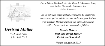 Todesanzeige von Gertrud Müller von MZV