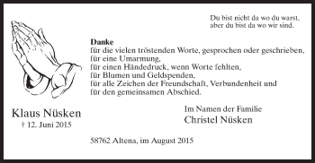Todesanzeige von Klaus Nüsken von MZV