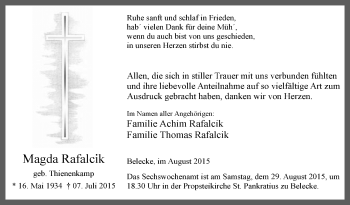 Todesanzeige von Magda Rafalcik von MZV