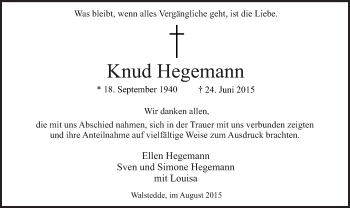 Todesanzeige von Knud Hegemann von MZV