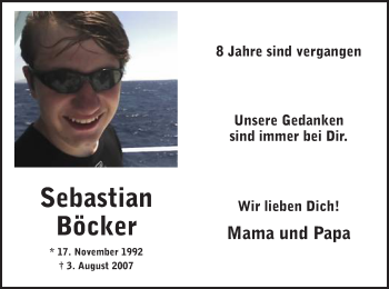 Todesanzeige von Sebastian Böcker von MZV