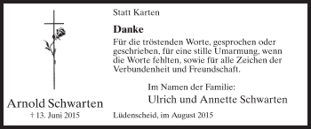 Todesanzeige von Arnold Schwarten von MZV