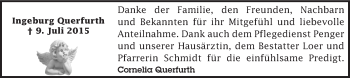 Todesanzeige von Ingeburg Querfurth von MZV
