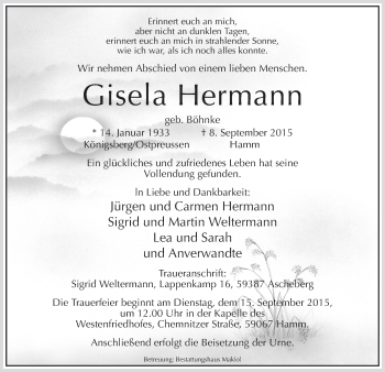 Todesanzeige von Gisela Hermann von MZV