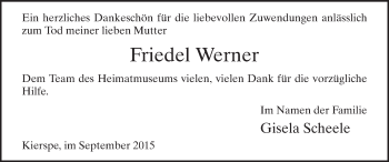 Todesanzeige von Friedel Werner von MZV