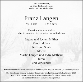 Todesanzeige von Franz Langen von MZV