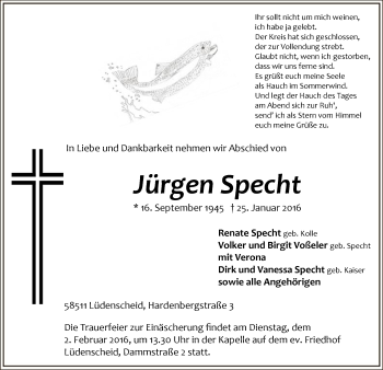 Todesanzeige von Jürgen Specht von MZV