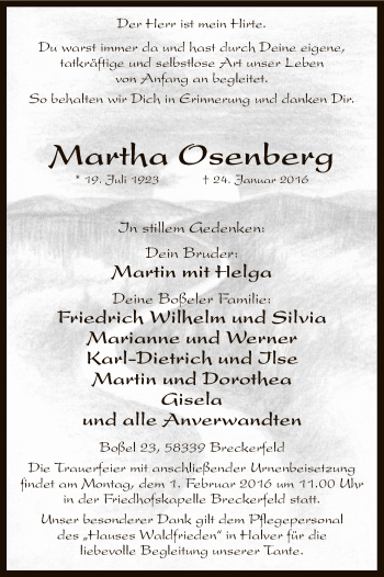 Todesanzeige von Martha Osenberg von MZV