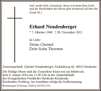 Todesanzeige von Erhard Neudenberger von MZV