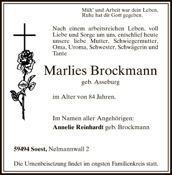 Todesanzeige von Marlies Brockmann von MZV