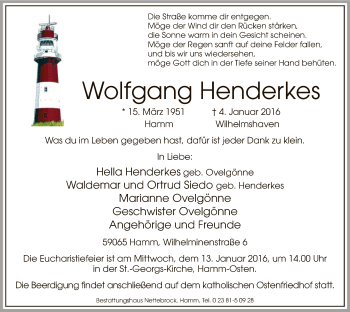 Todesanzeige von Wolfgang Henderkes von MZV