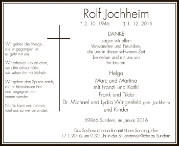 Todesanzeige von Rolf Jochheim von MZV