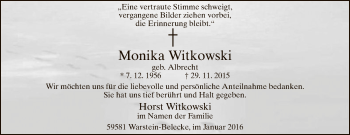Todesanzeige von Monika Witkowski von MZV