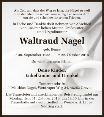 Todesanzeige von Waltraud Nagel von MZV