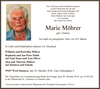 Todesanzeige von Marie Möhrer von MZV