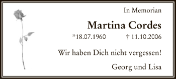 Todesanzeige von Martina Cordes von MZV