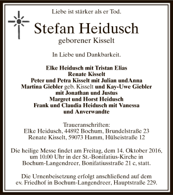 Todesanzeige von Stefan Heidusch von MZV