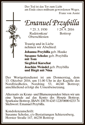 Todesanzeige von Emanuel Przybilla von MZV