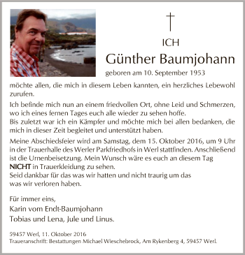 Todesanzeige von Günther Baumjohann von MZV